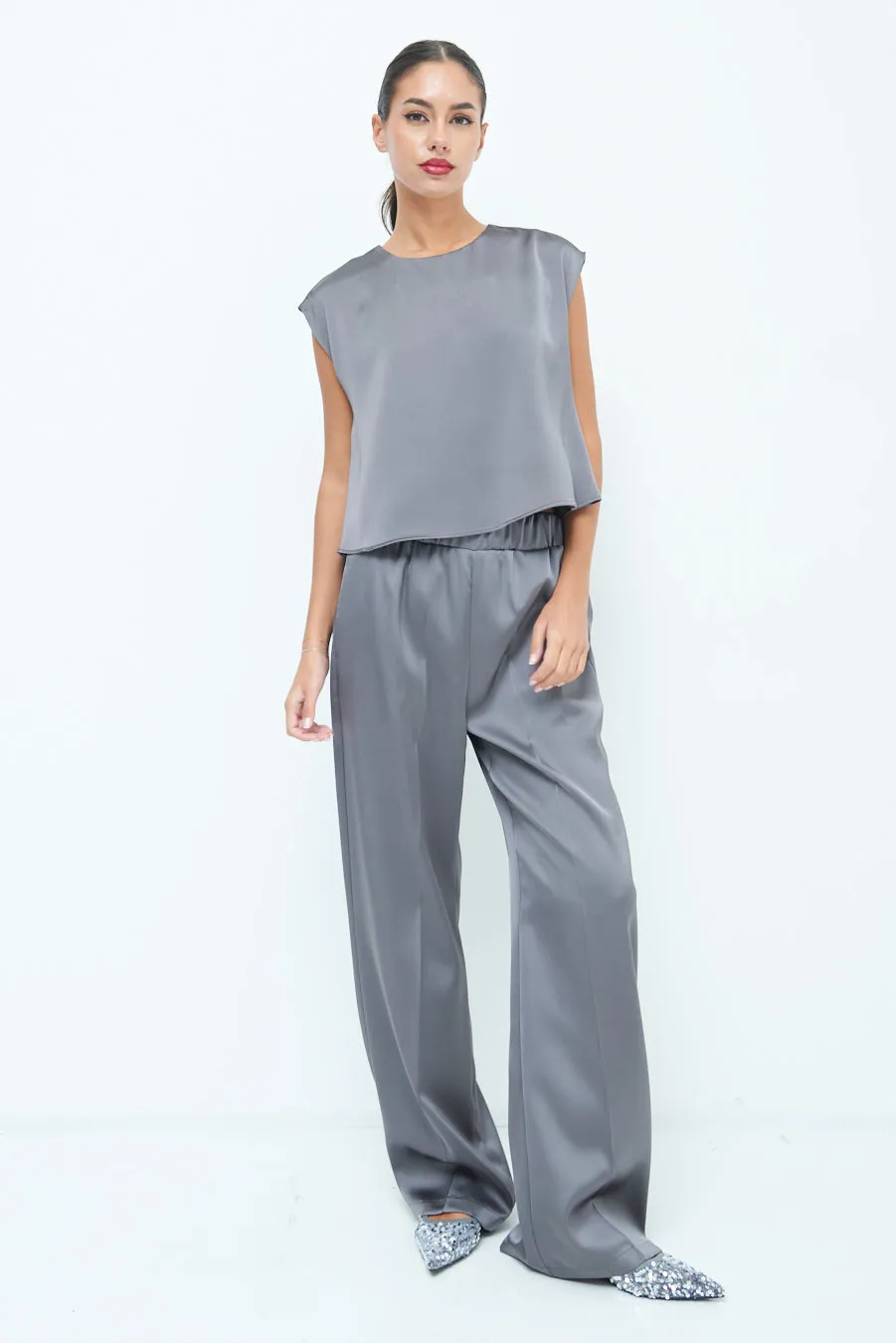 Wide-leg satin trousers wholesale