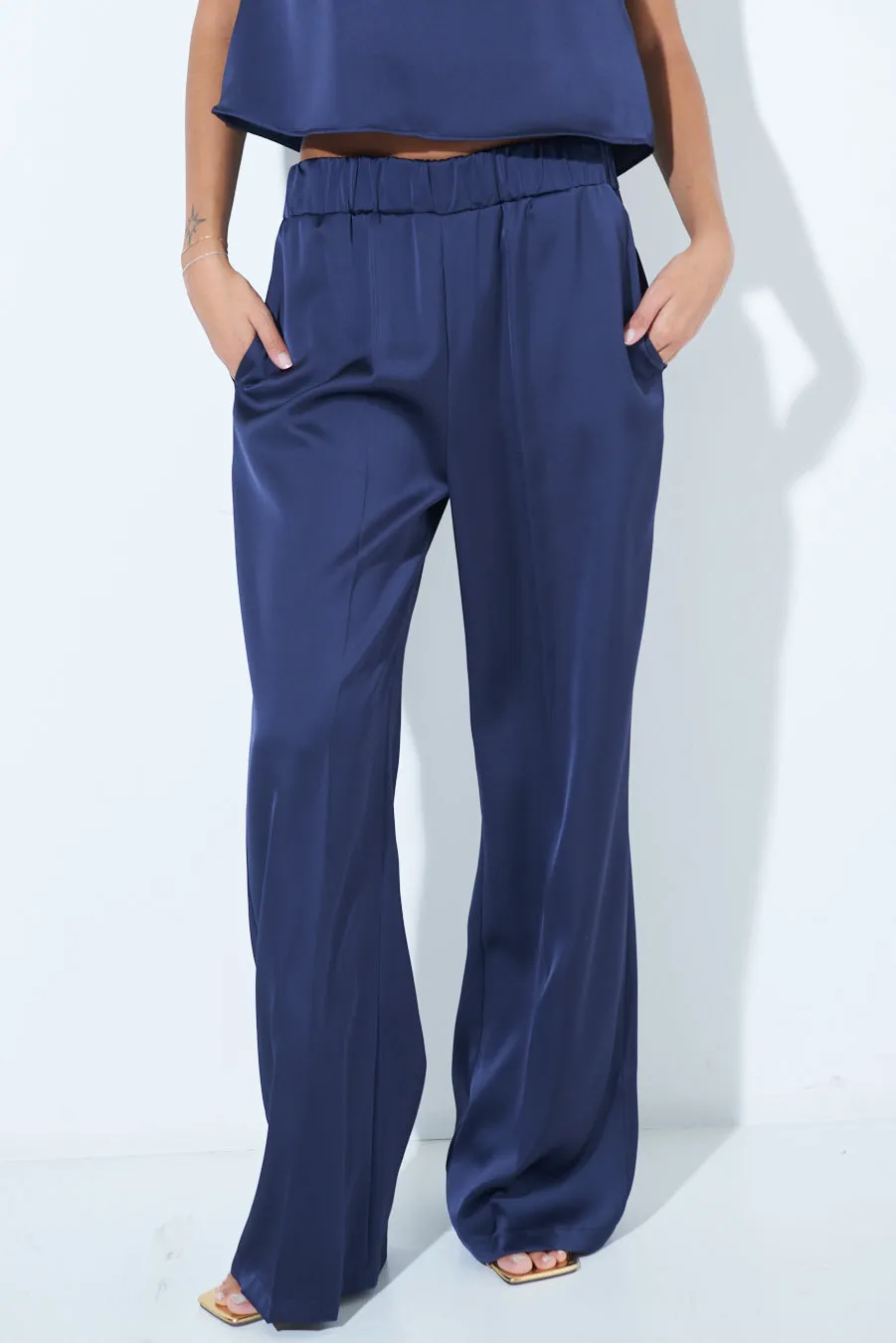 Wide-leg satin trousers wholesale