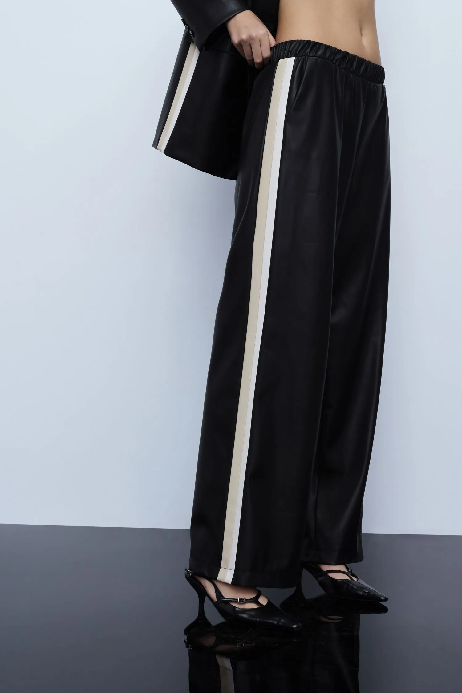 Wide Leg Trousers in Faux Leather