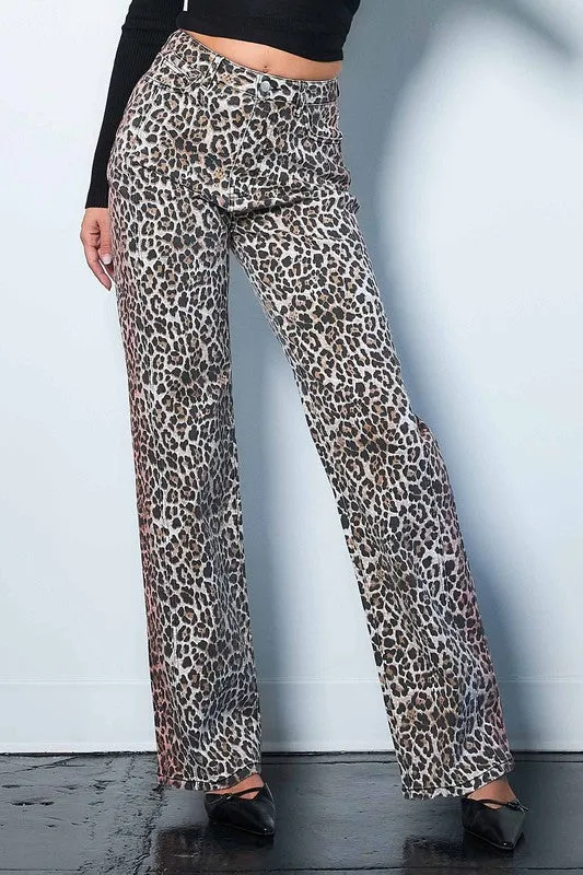 Wild Leopard Wide Leg Jeans