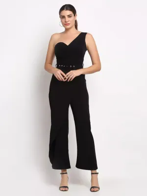 Women Black Solid Ankle Length Jumpsuit