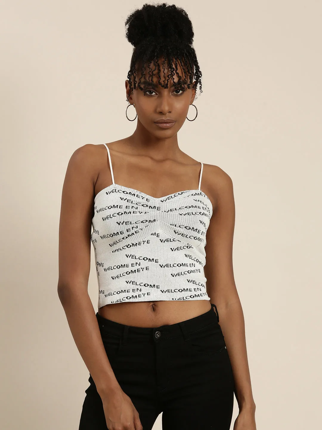 Women Grey Printed Tank Crop Top