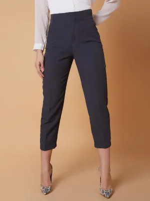 Women Pleated Solid Charcoal Formal Trousers