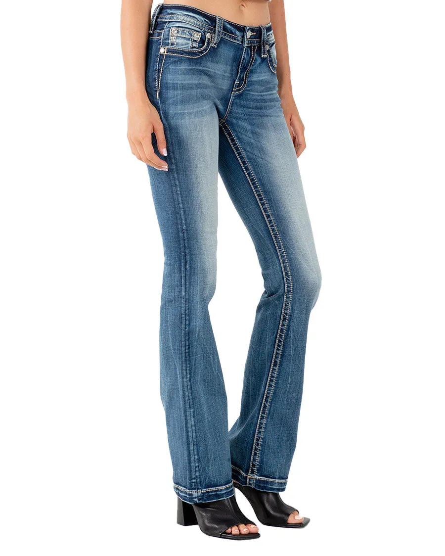 Women's Floral Dreamcatcher Mid-Rise Bootcut Jeans