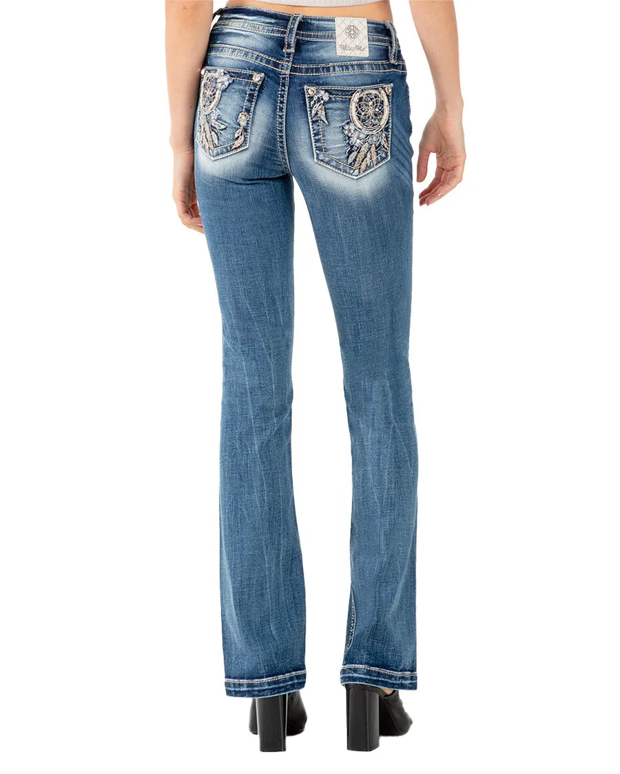 Women's Floral Dreamcatcher Mid-Rise Bootcut Jeans