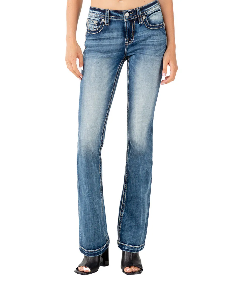 Women's Floral Dreamcatcher Mid-Rise Bootcut Jeans