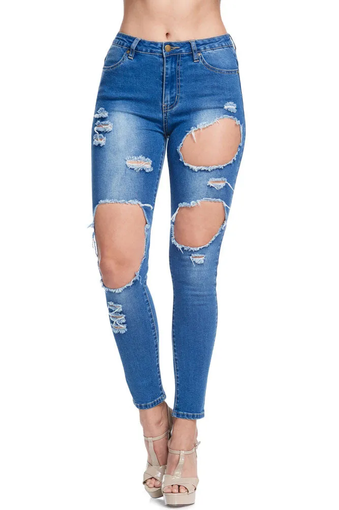 Women's High-Rise Holey Ripped Skinny Jeans