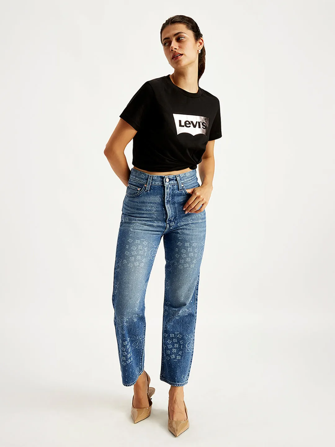 Women's High Rise Ribcage Crop Blue Bootcut Jeans