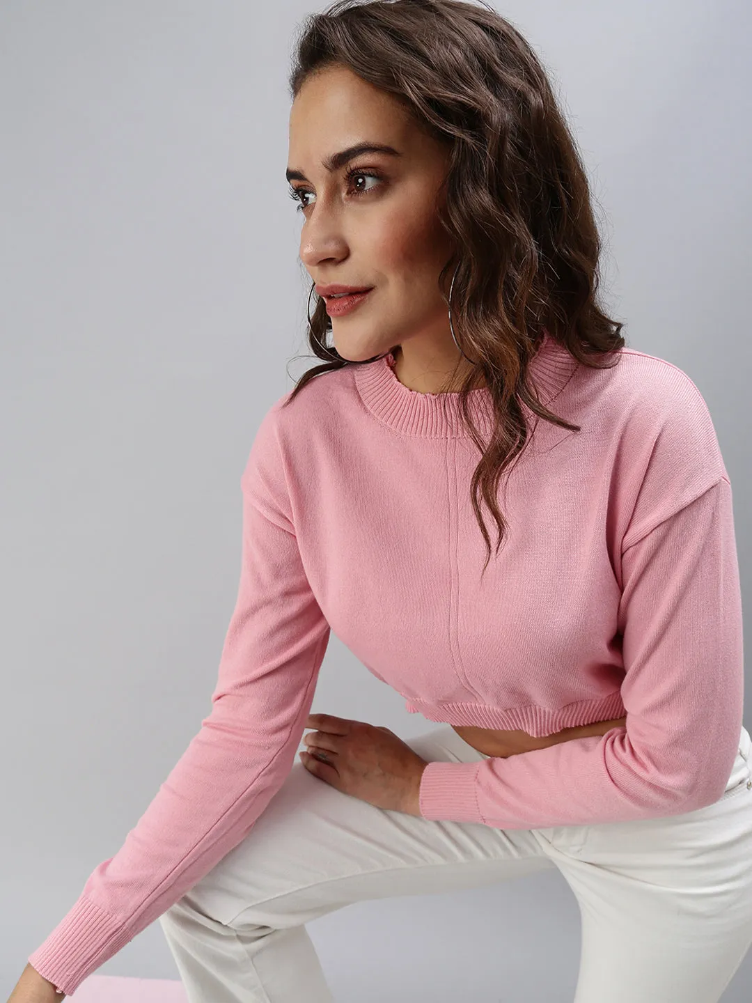 Women's Pink Solid Crop Top