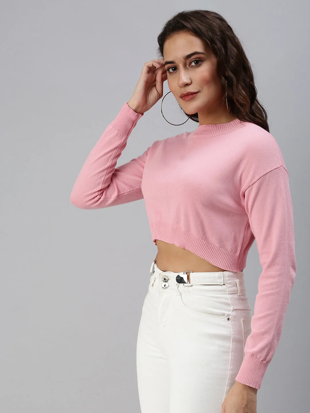 Women's Pink Solid Crop Top