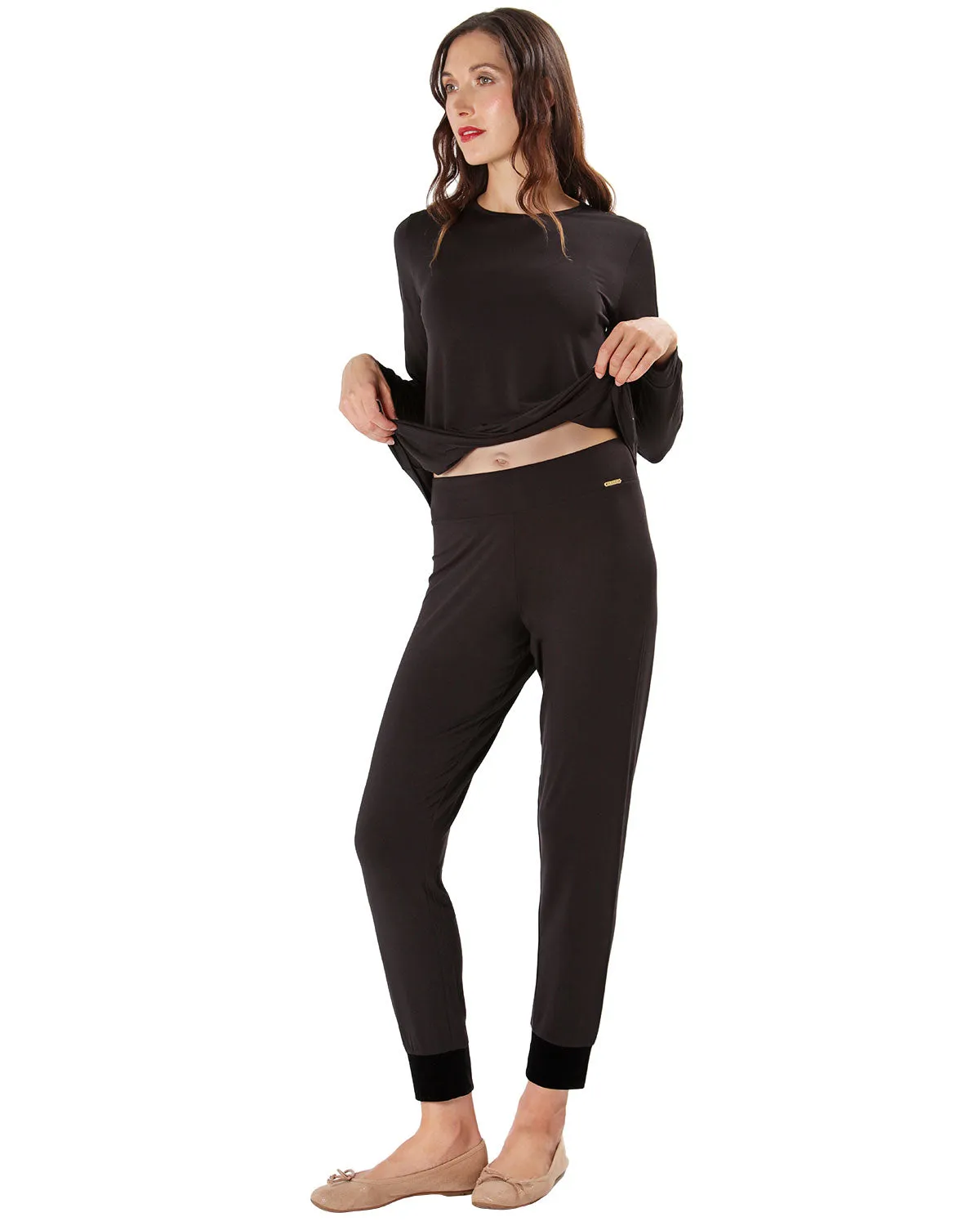 Women's Velvet Racing Stripe Trim Long Sleeve Pajama Set